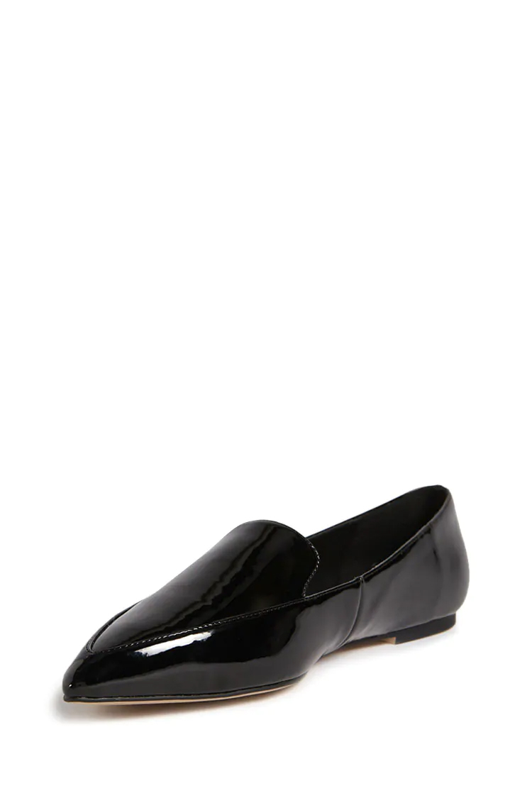 Faux Patent Leather Loafers - Black