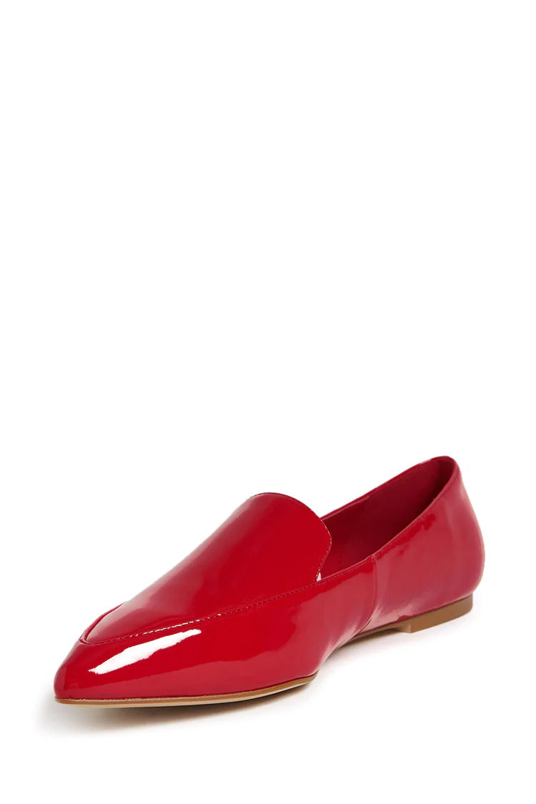 Faux Patent Leather Loafers - Red