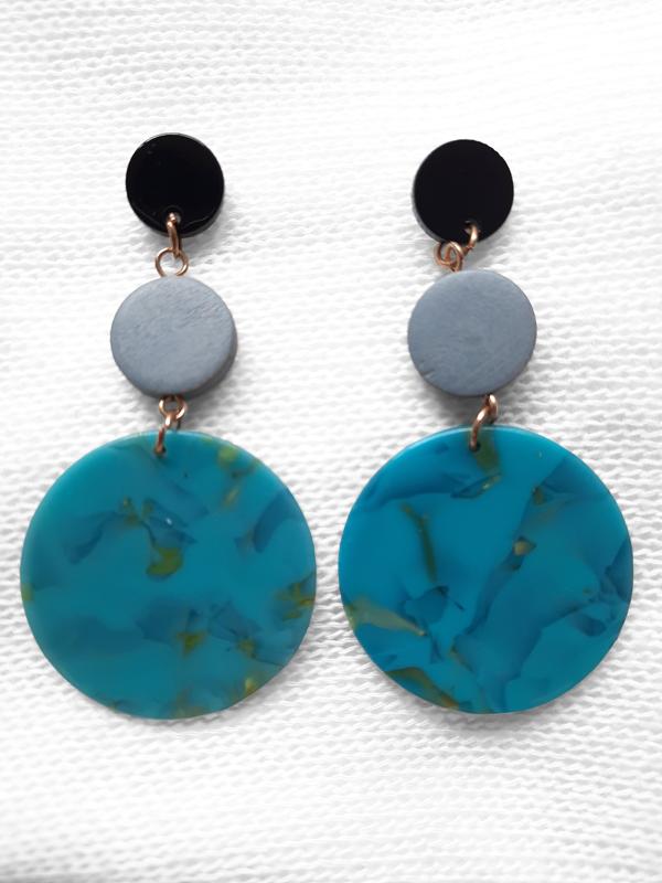 Aretes Círculos Ecala - Gris/Turquesa